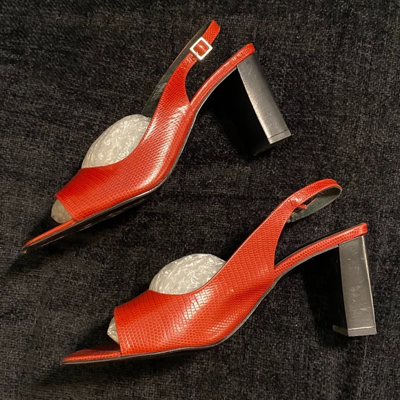 Croc Embossed Red Coach Heels - Picture 2 of 6